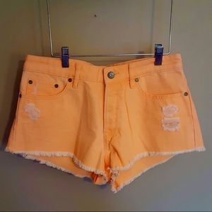 Orange Distressed Roxy Shorts